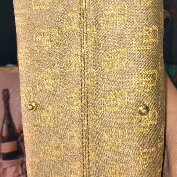 Dooney & Bourke Vintage Handbag Gold & Brown, Canvas & Leather, Sturdy - Picture 3 of 5